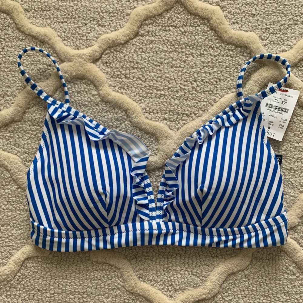 J. Crew Blue and White Striped Bikini Top